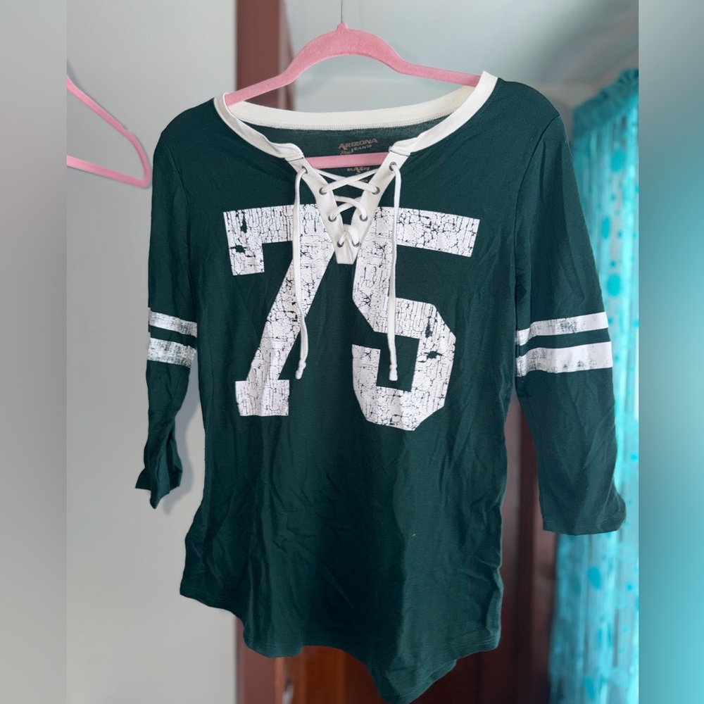 Arizona Jean Company Green and White Lace-Up Jersey Top